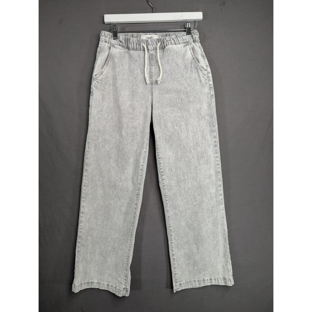 Angels Forever Young Light Gray Acid Wash Drawstring Wide Leg Jeans Size S